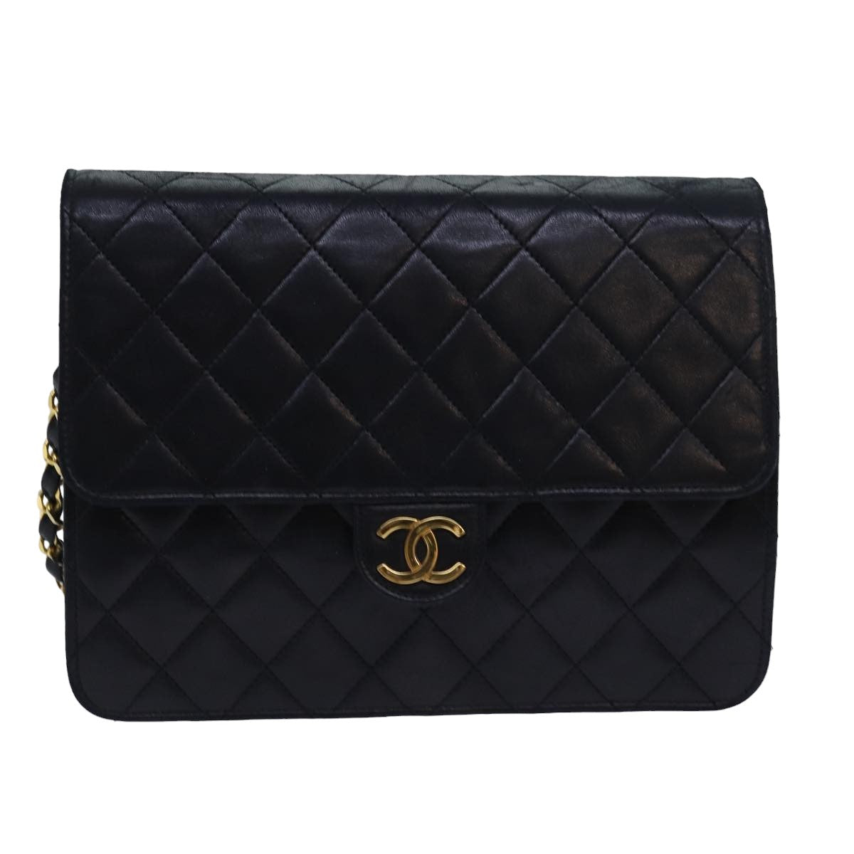 CHANEL Matelasse Chain Shoulder Bag Lamb Skin Black CC 78416
