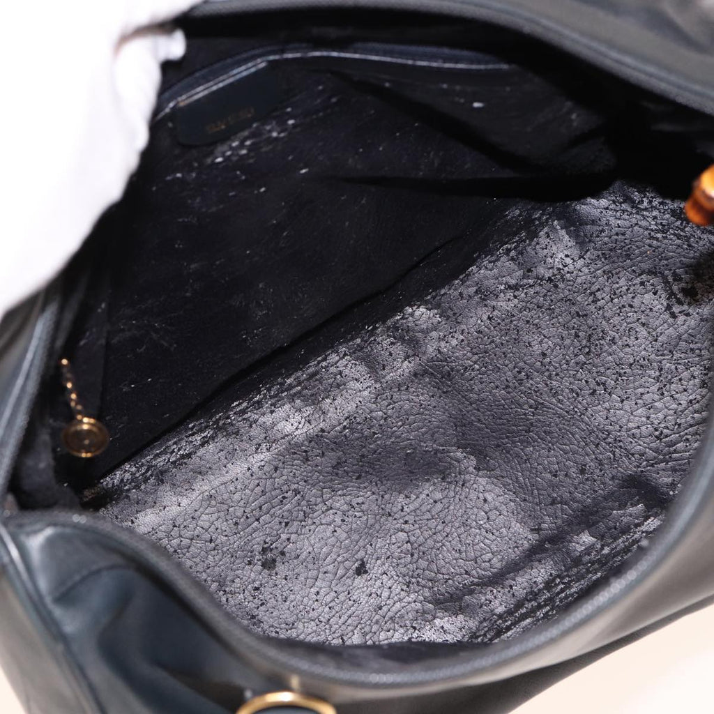 GUCCI Bamboo Mini Boston Bag Leather 2way Navy 78428