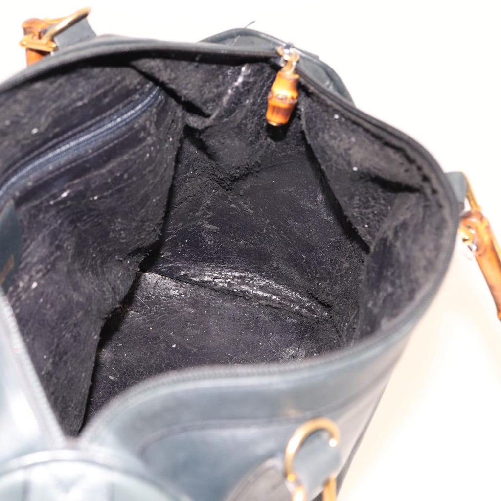 GUCCI Bamboo Mini Boston Bag Leather 2way Navy 78428