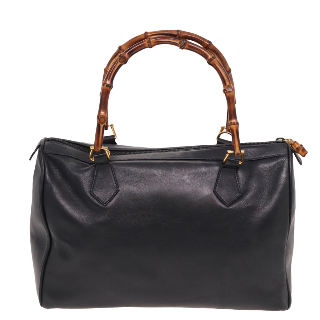 GUCCI Bamboo Mini Boston Bag Leather 2way Navy 78428
