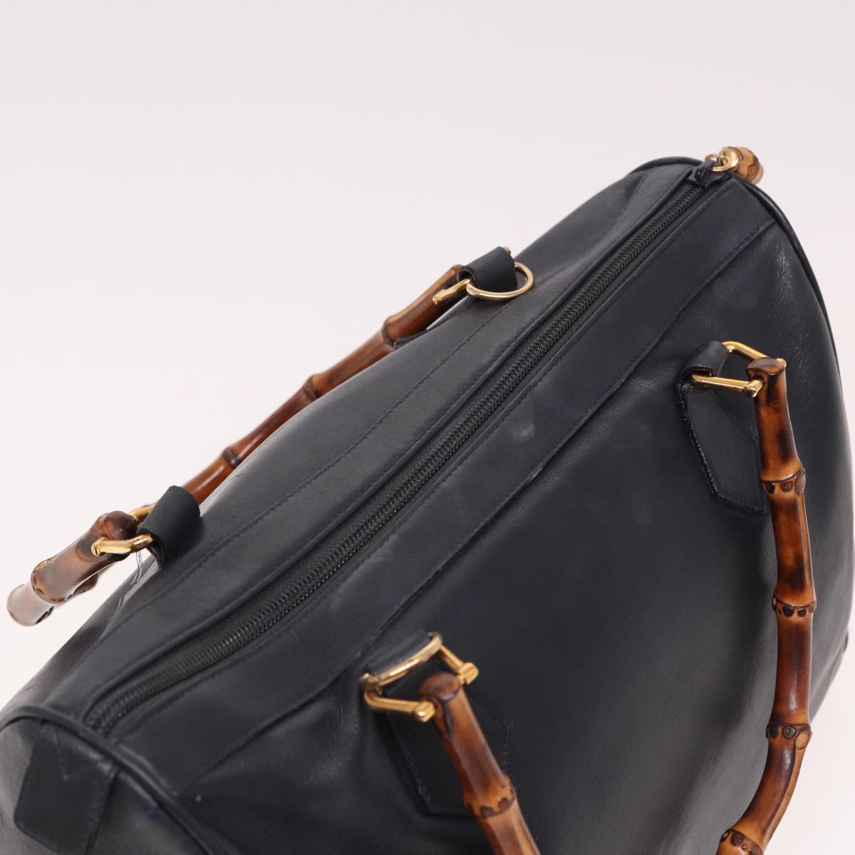 GUCCI Bamboo Mini Boston Bag Leather 2way Navy 78428