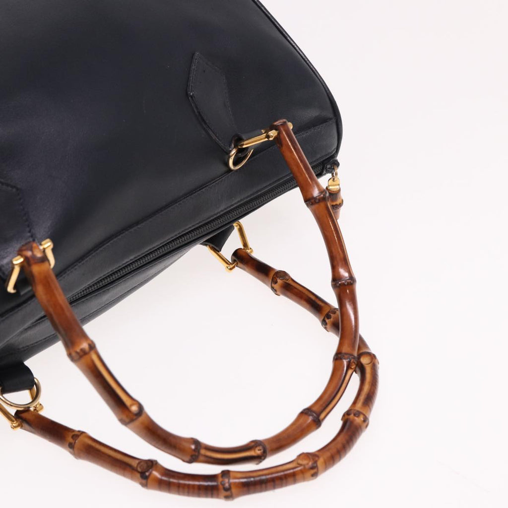GUCCI Bamboo Mini Boston Bag Leather 2way Navy 78428