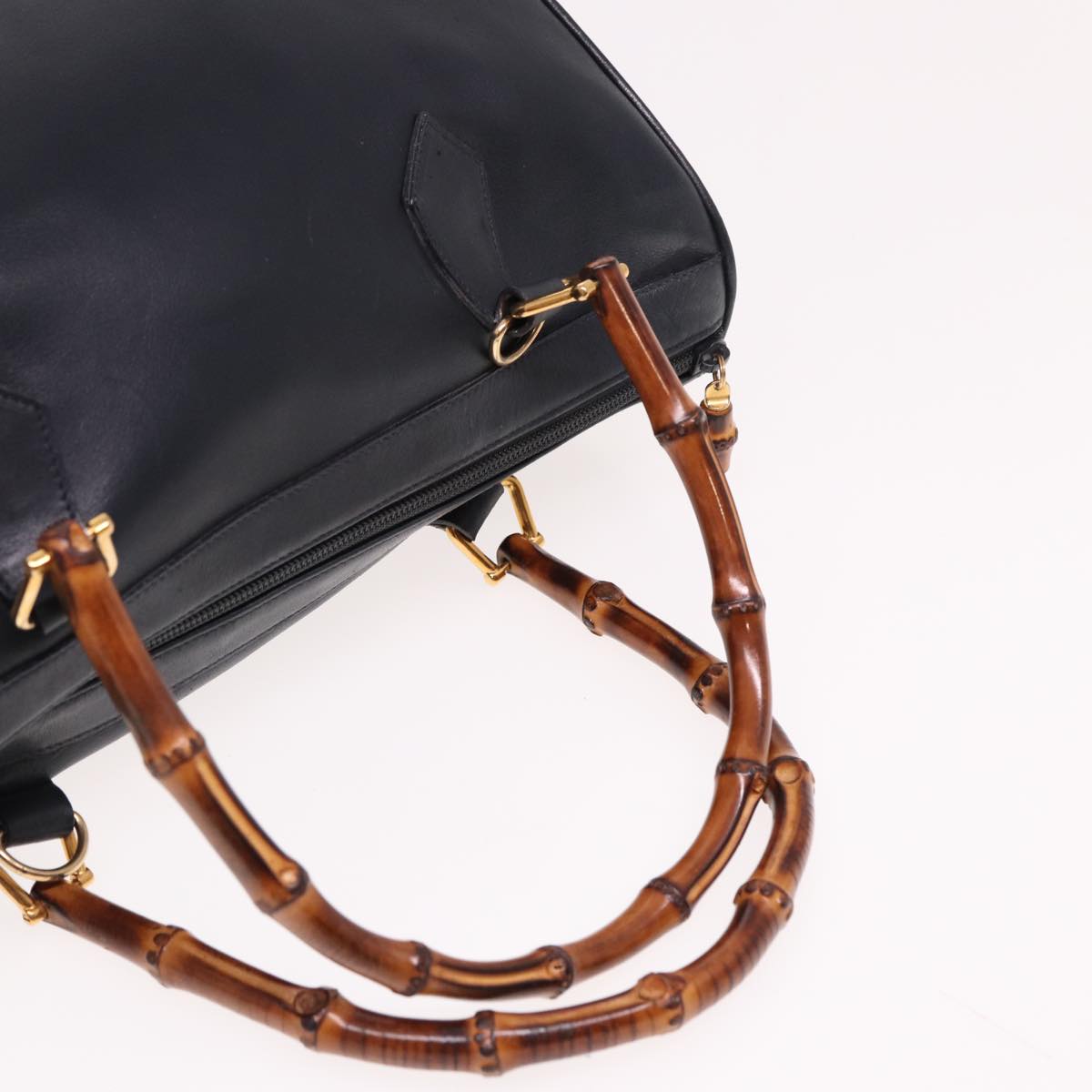 GUCCI Bamboo Mini Boston Bag Leather 2way Navy 78428