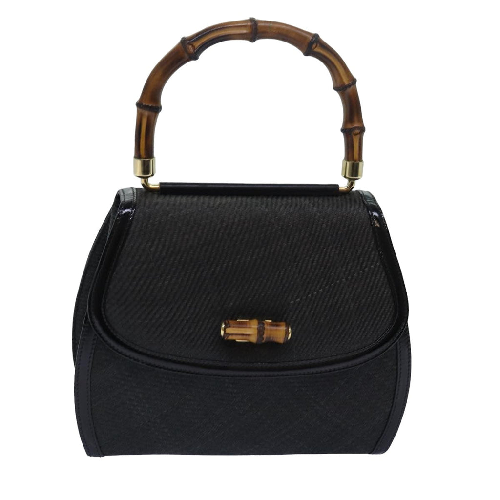 GUCCI Bamboo Hand Bag Straw Gray Black 000 46 0266 78429