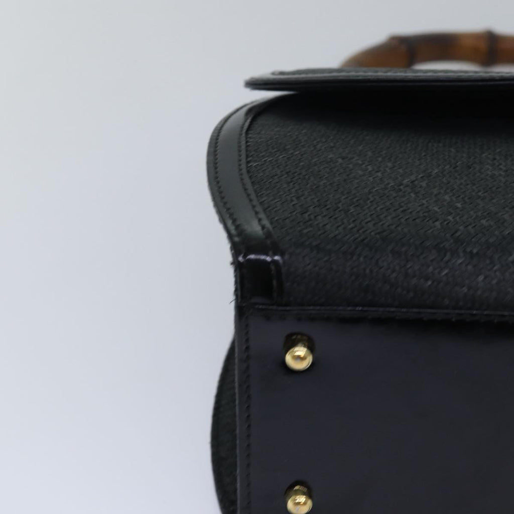 GUCCI Bamboo Hand Bag Straw Gray Black 000 46 0266 78429