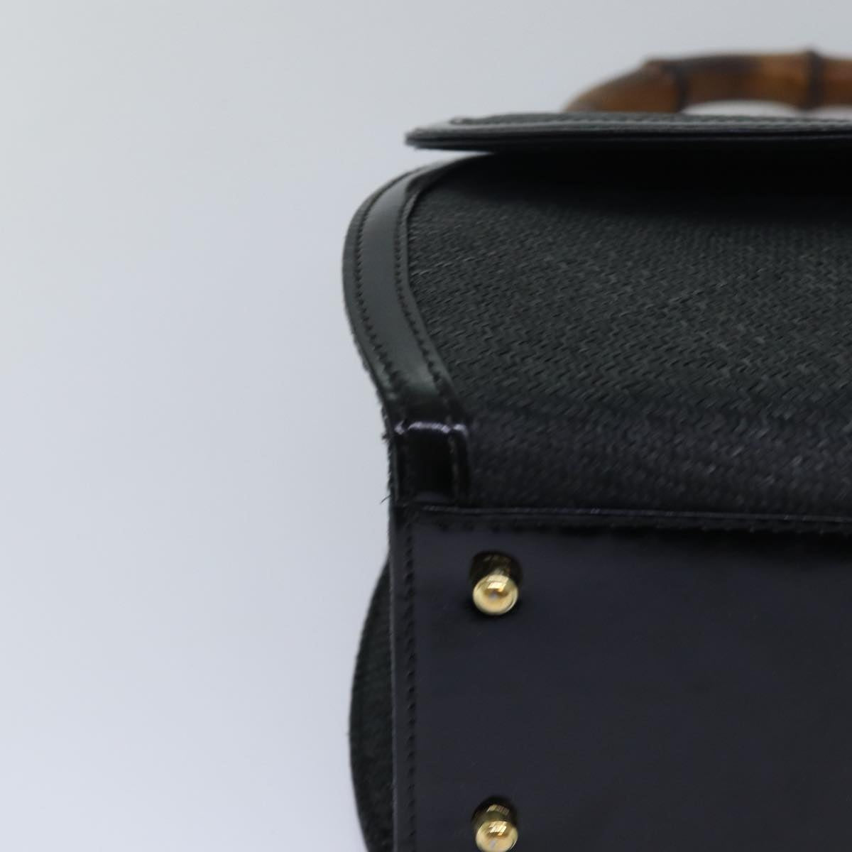 GUCCI Bamboo Hand Bag Straw Gray Black 000 46 0266 78429