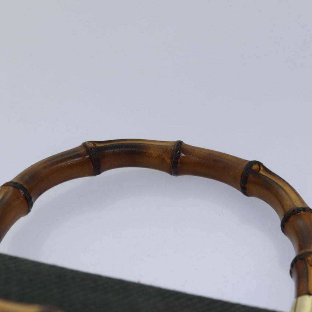 GUCCI Bamboo Hand Bag Straw Gray Black 000 46 0266 78429