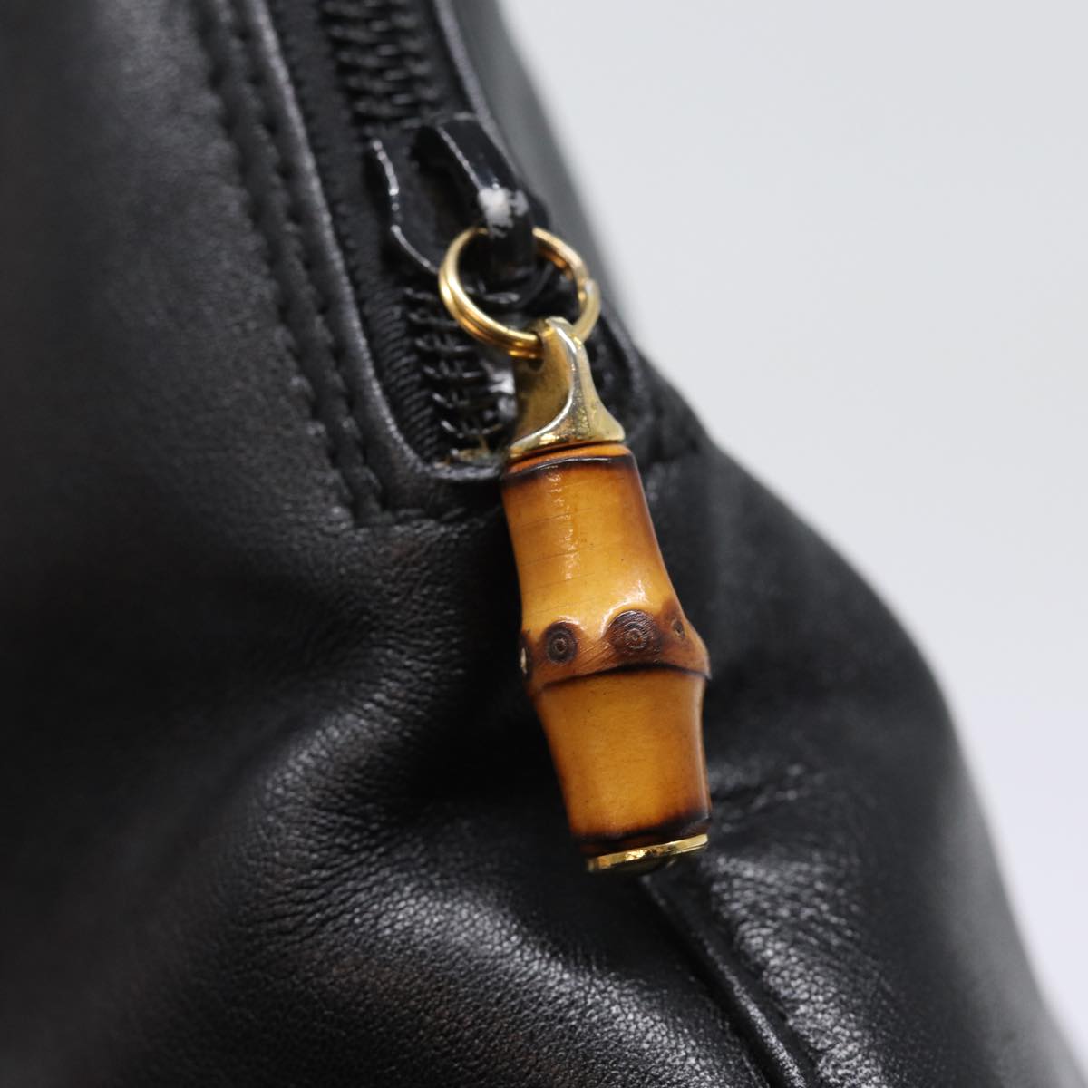 GUCCI Bamboo Hand Bag Leather Black 78440