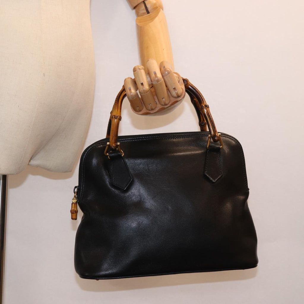 GUCCI Bamboo Hand Bag Leather Black 78440