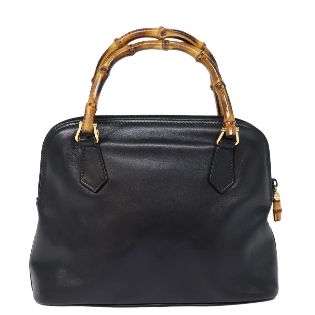 GUCCI Bamboo Hand Bag Leather Black 78440