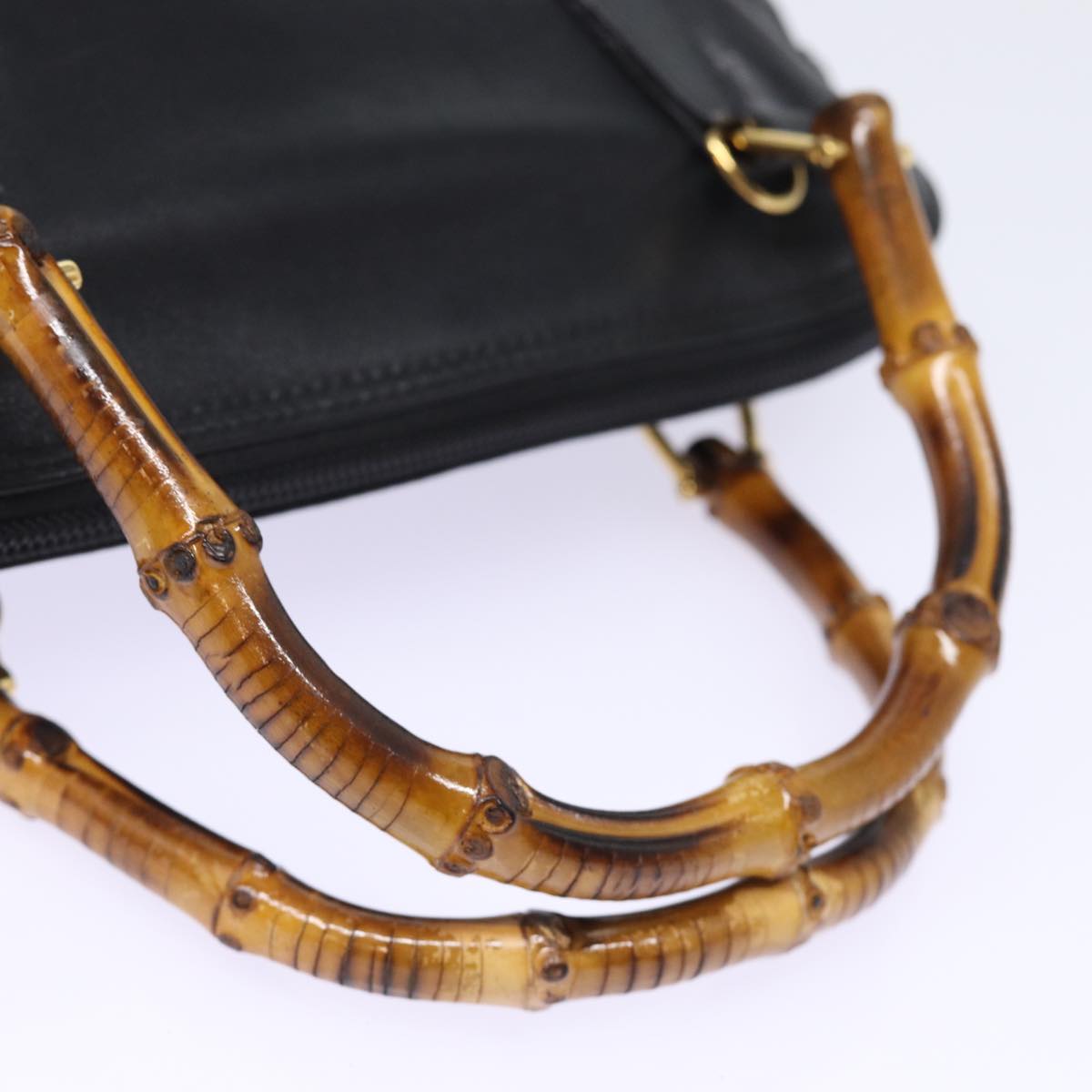 GUCCI Bamboo Hand Bag Leather Black 78440