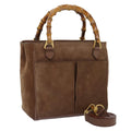 GUCCI Bamboo Hand Bag Suede 2way Brown Gold 78573