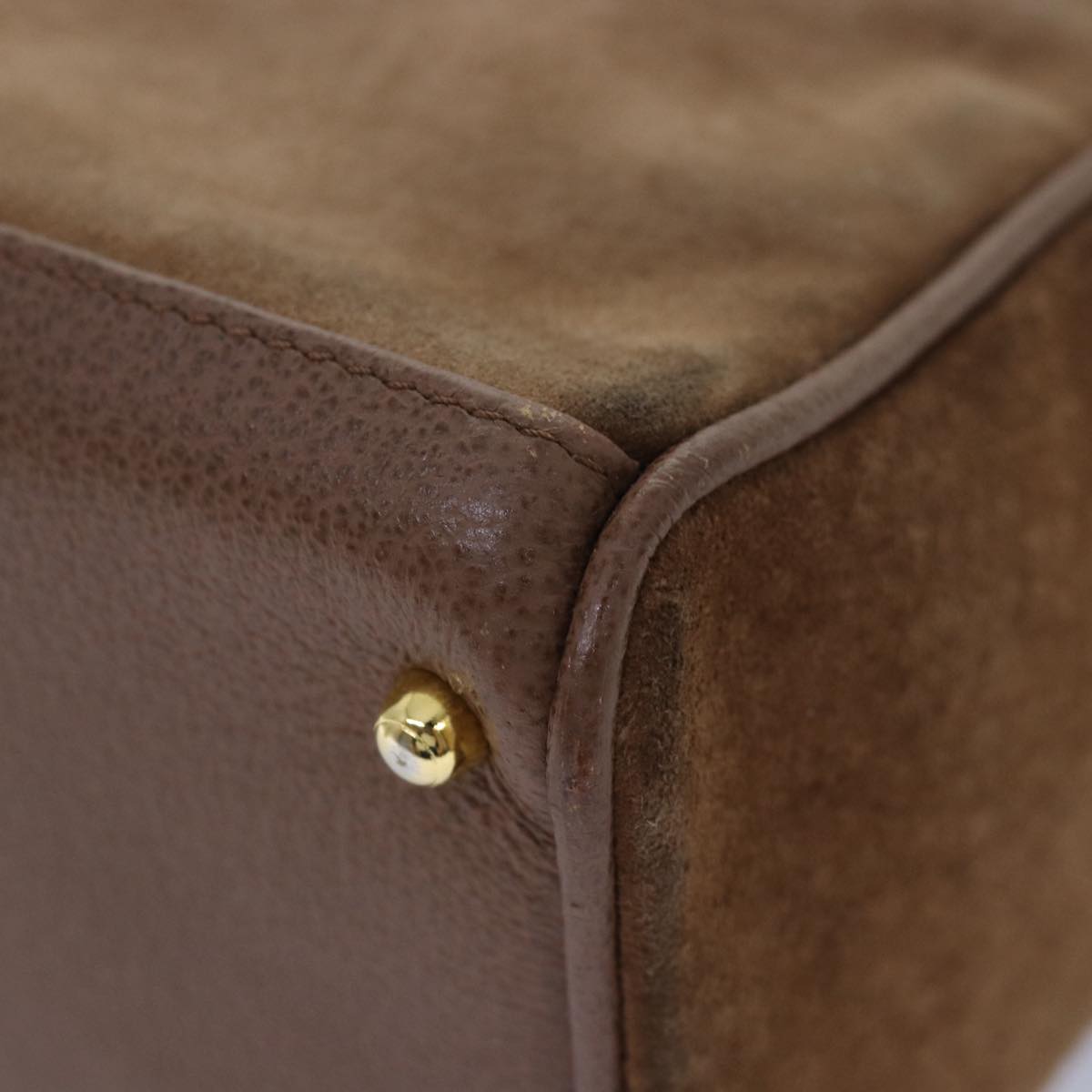 GUCCI Bamboo Hand Bag Suede 2way Brown Gold 78573