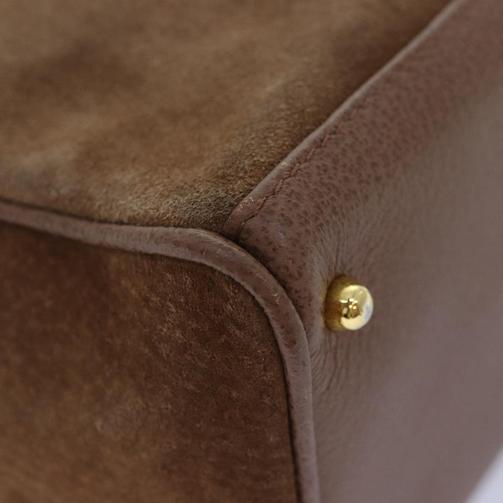 GUCCI Bamboo Hand Bag Suede 2way Brown Gold 78573