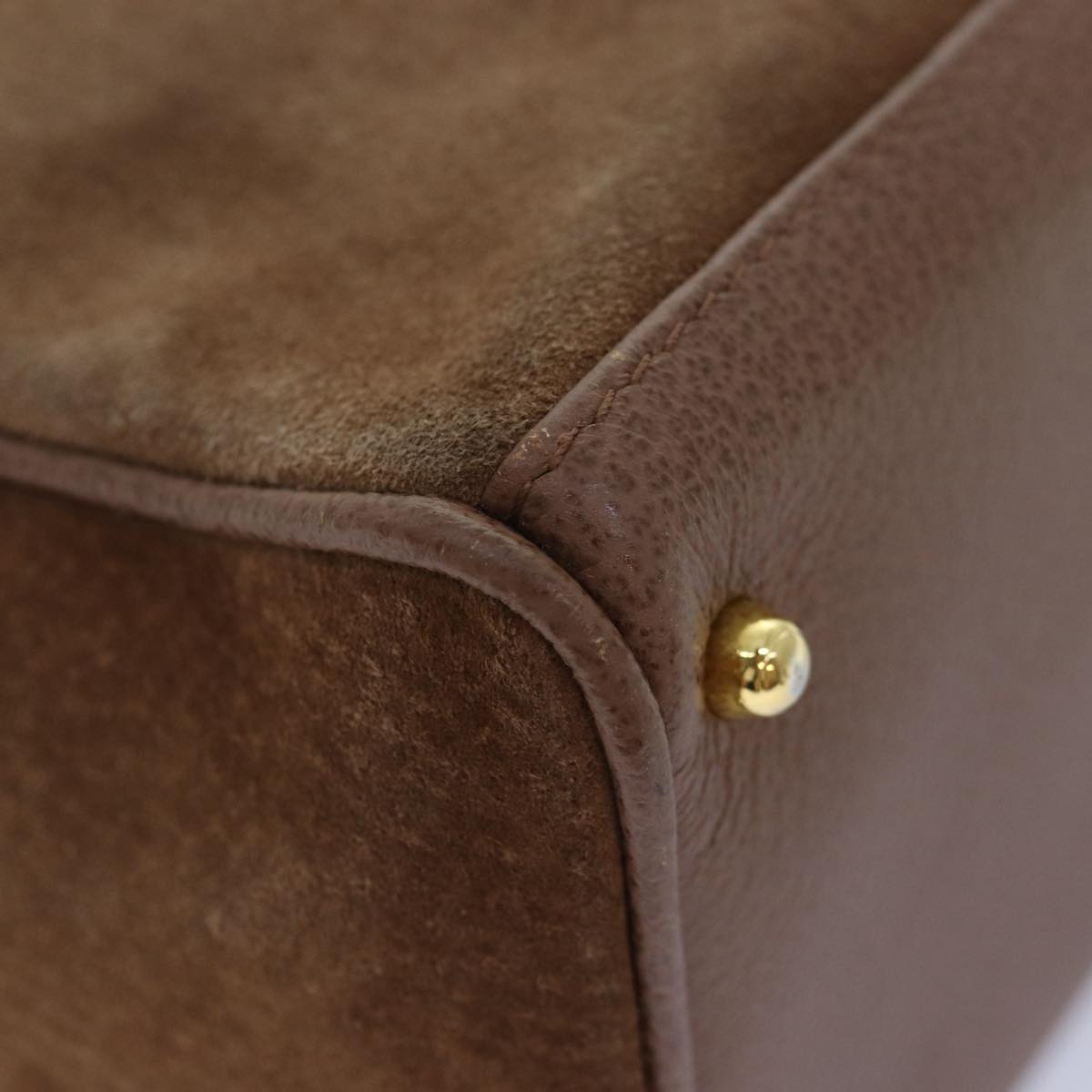 GUCCI Bamboo Hand Bag Suede 2way Brown Gold 78573
