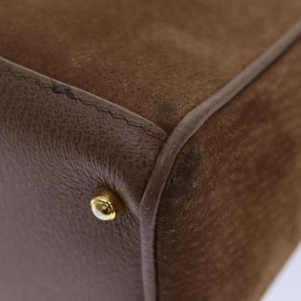GUCCI Bamboo Hand Bag Suede 2way Brown Gold 78573