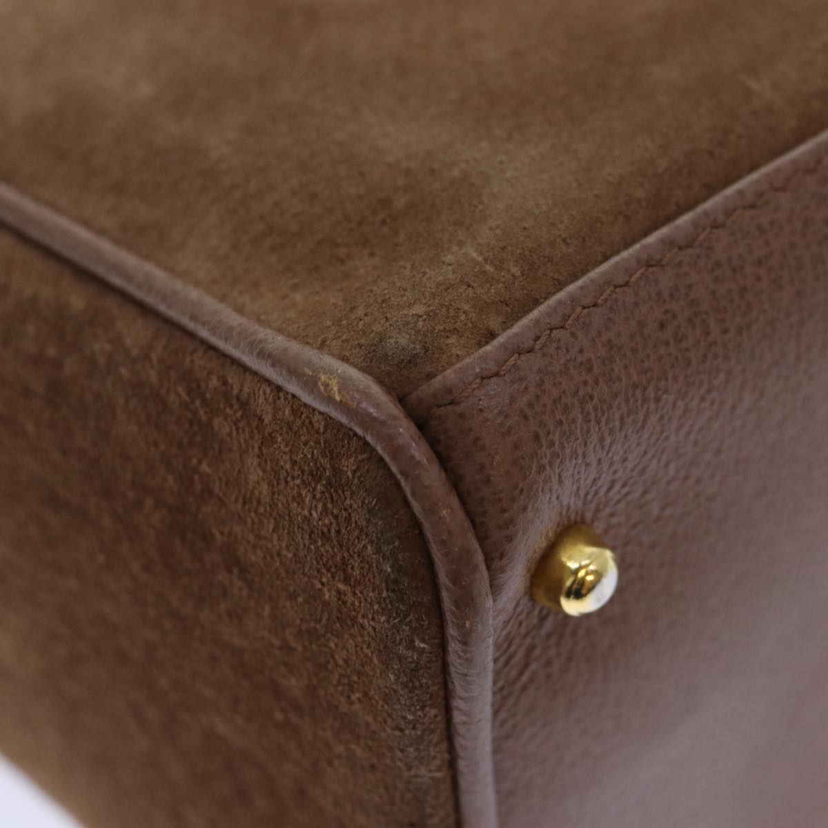 GUCCI Bamboo Hand Bag Suede 2way Brown Gold 78573