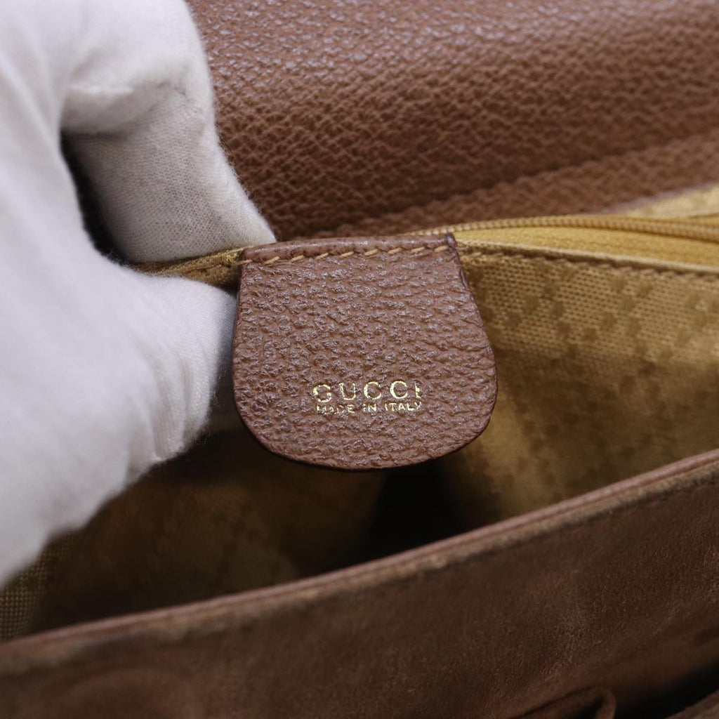GUCCI Bamboo Hand Bag Suede 2way Brown Gold 78573
