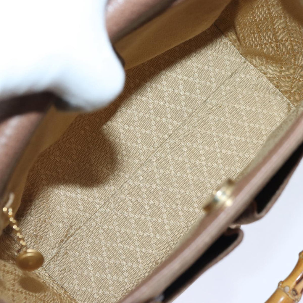GUCCI Bamboo Hand Bag Suede 2way Brown Gold 78573