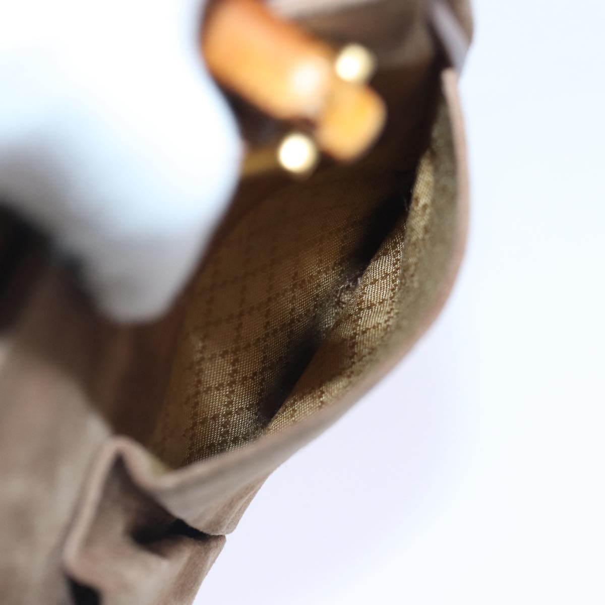GUCCI Bamboo Hand Bag Suede 2way Brown Gold 78573