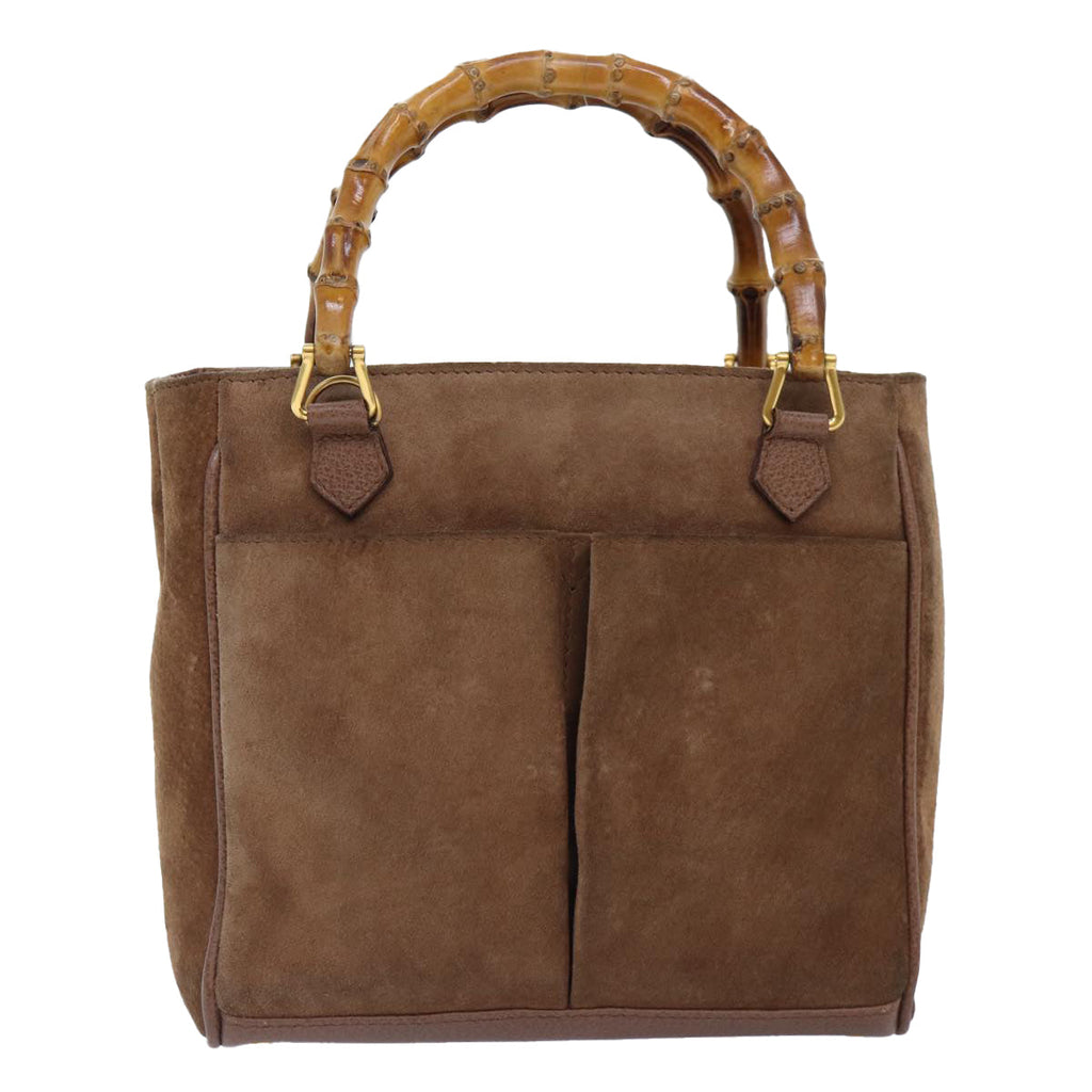 GUCCI Bamboo Hand Bag Suede 2way Brown Gold 78573