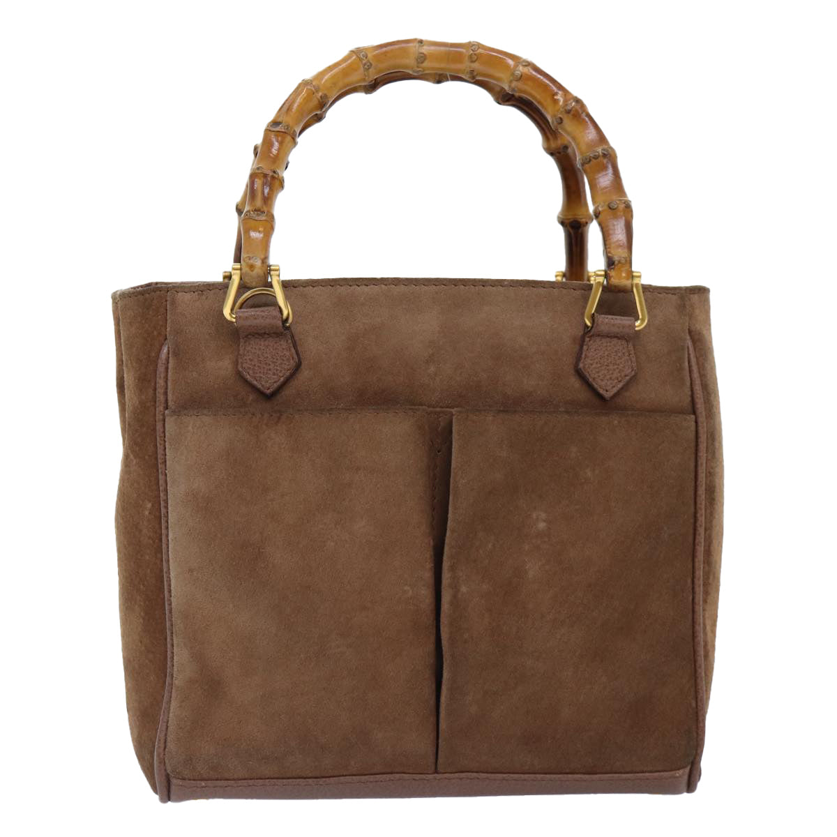 GUCCI Bamboo Hand Bag Suede 2way Brown Gold 78573