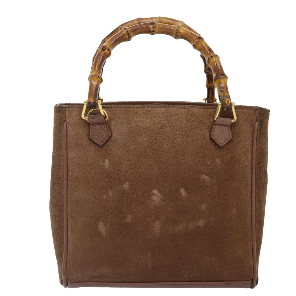 GUCCI Bamboo Hand Bag Suede 2way Brown Gold 78573