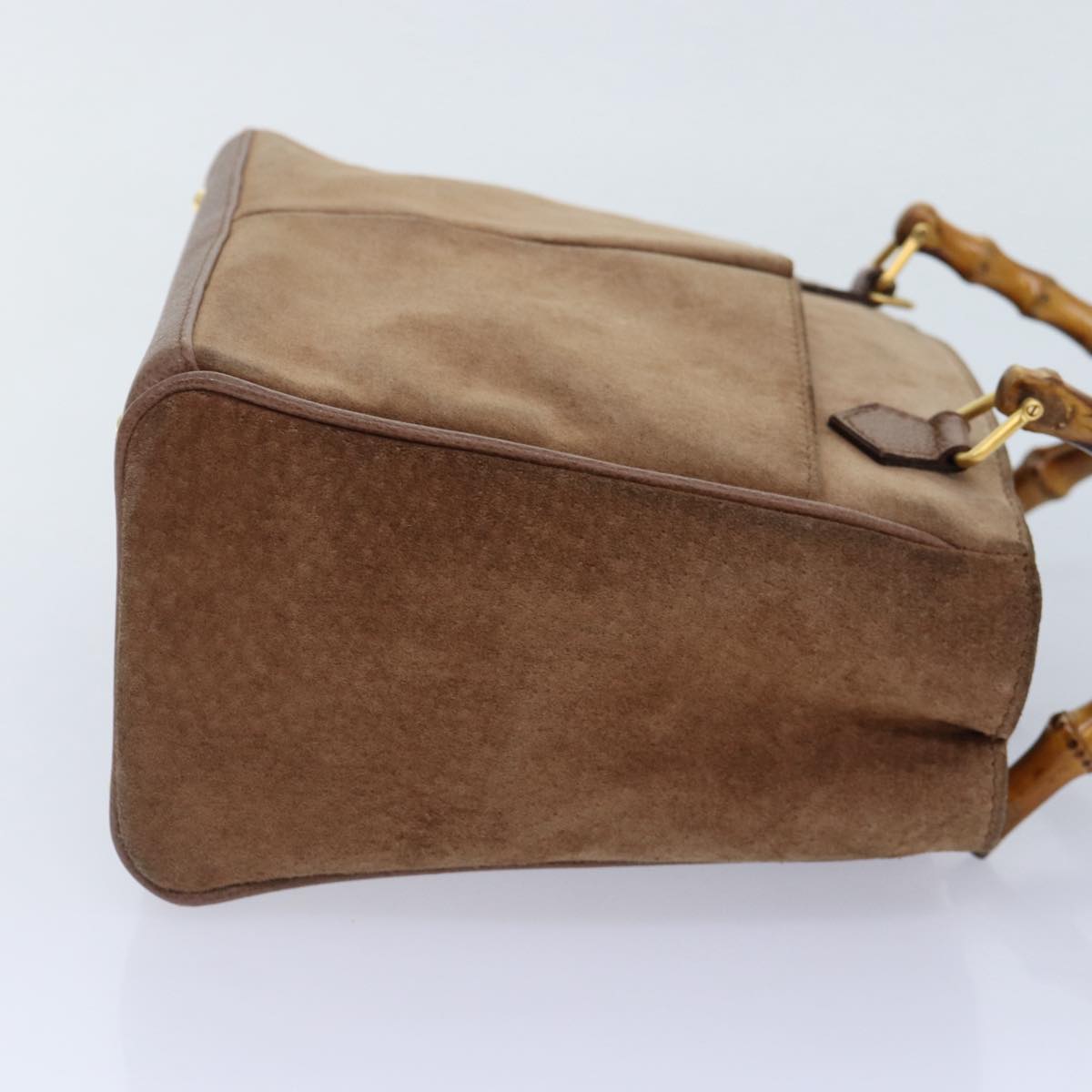GUCCI Bamboo Hand Bag Suede 2way Brown Gold 78573