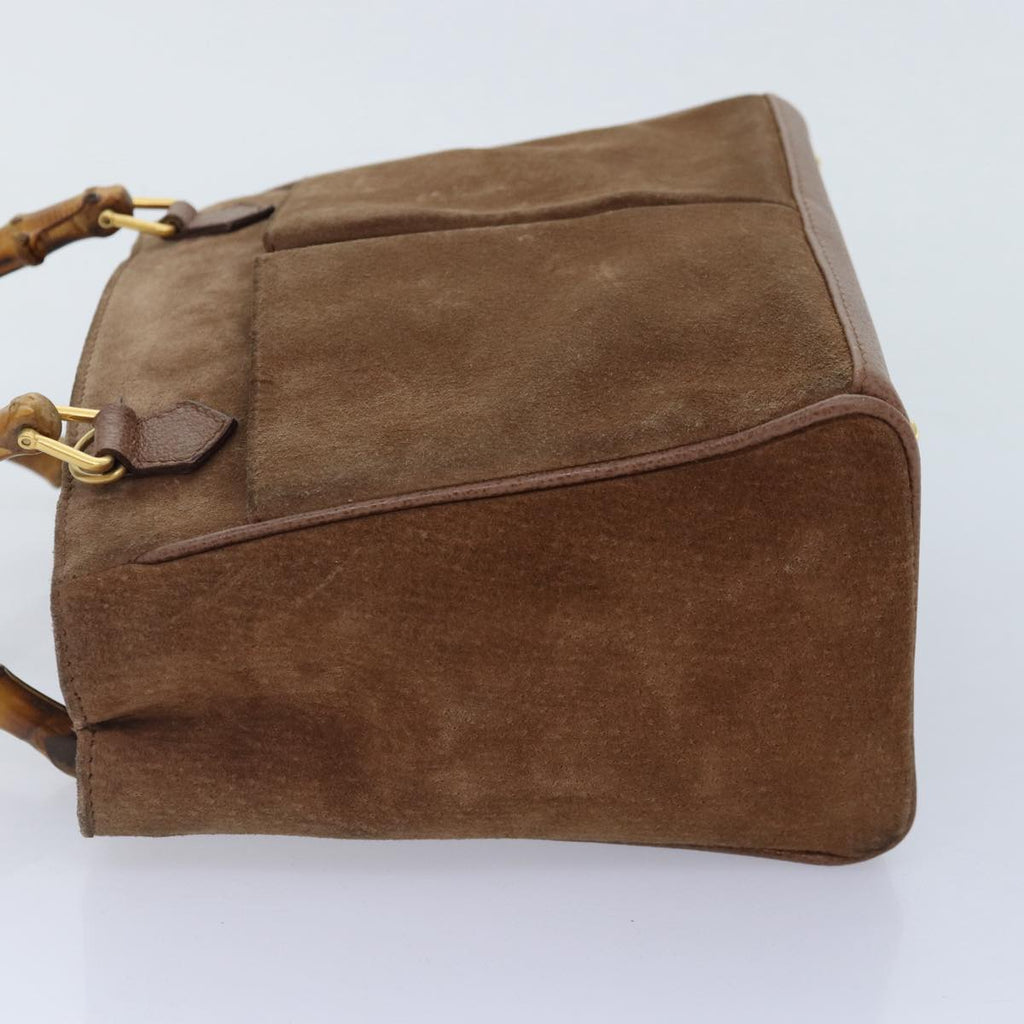 GUCCI Bamboo Hand Bag Suede 2way Brown Gold 78573