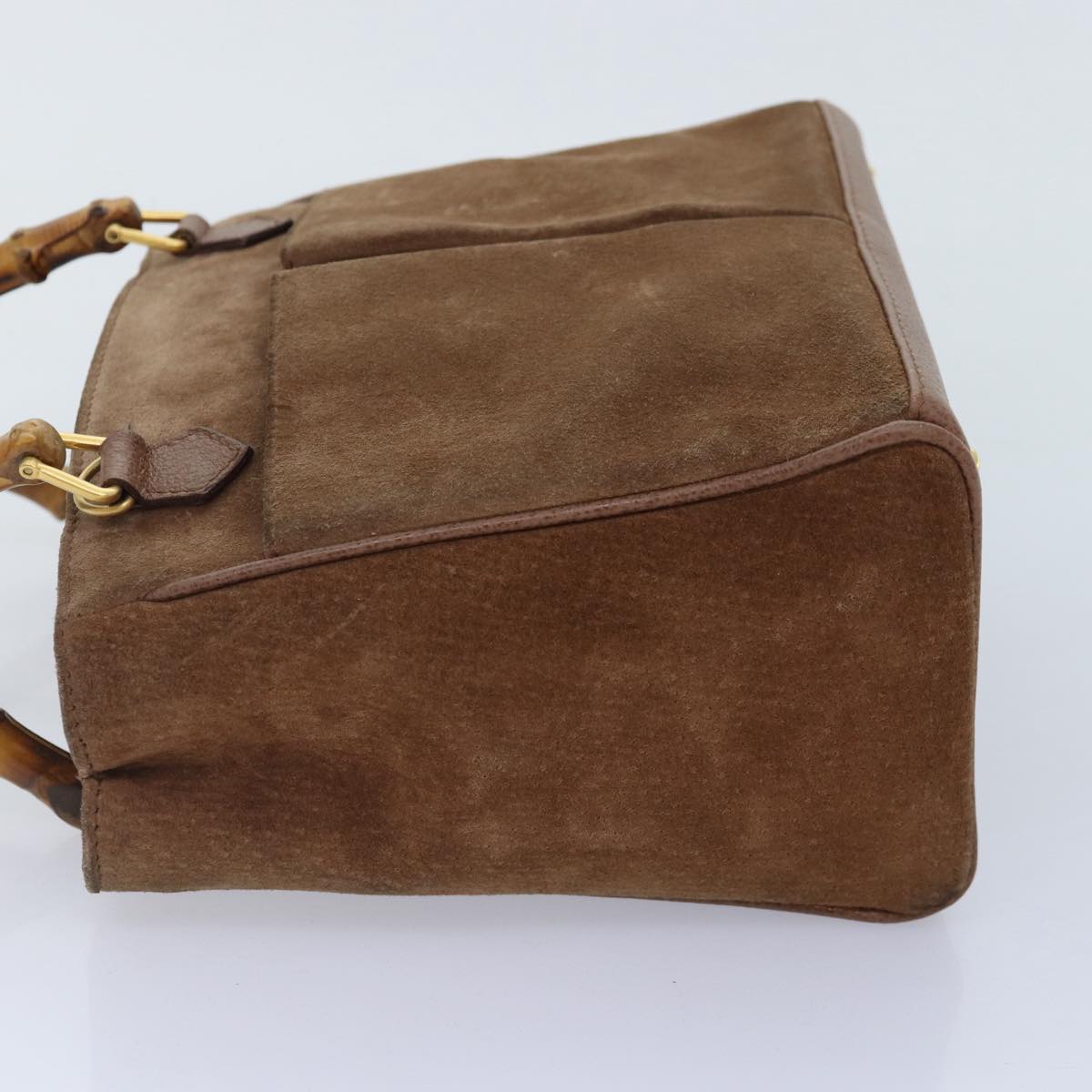 GUCCI Bamboo Hand Bag Suede 2way Brown Gold 78573