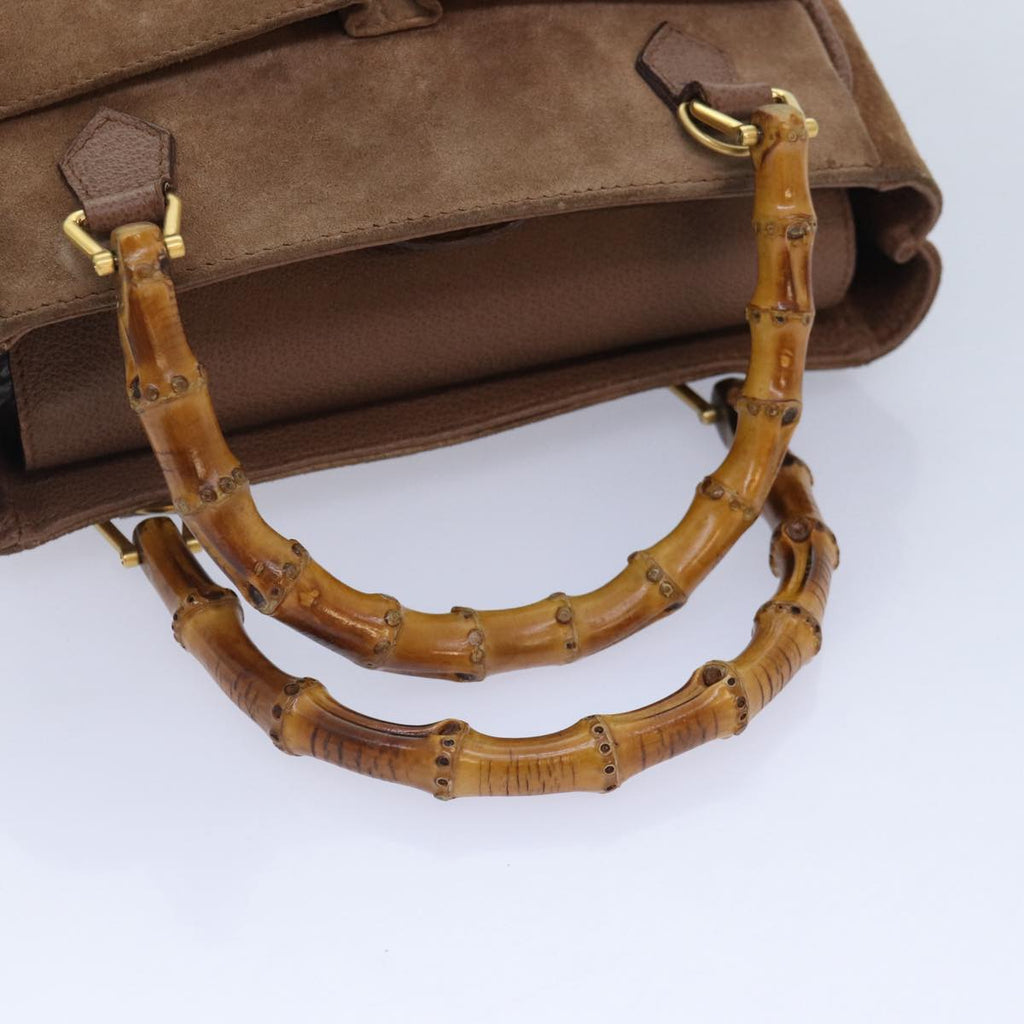 GUCCI Bamboo Hand Bag Suede 2way Brown Gold 78573