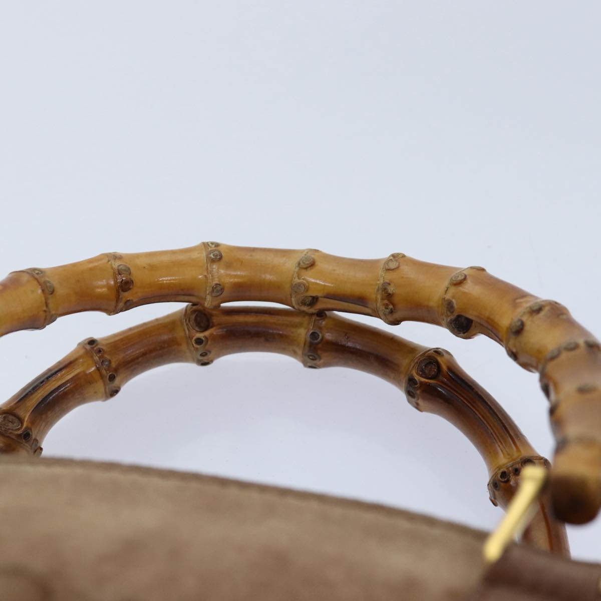 GUCCI Bamboo Hand Bag Suede 2way Brown Gold 78573