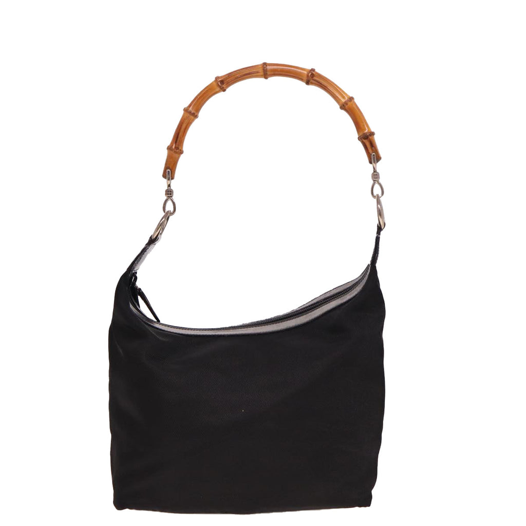 GUCCI Bamboo Hand Bag Nylon Black 000 2058 0531 5 78631