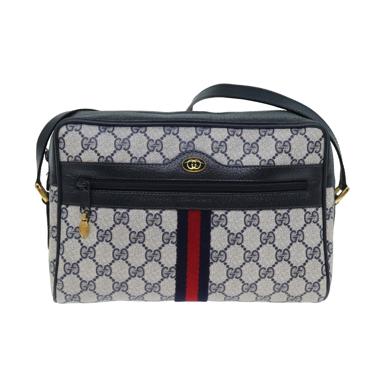 GUCCI GG Supreme Sherry Line Shoulder Bag PVC Navy Red 32 02 005 78758