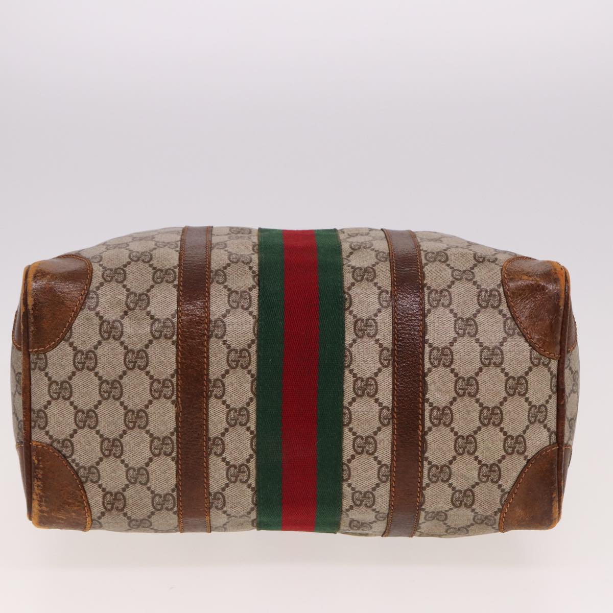 GUCCI GG Supreme Web Sherry Line Boston Bag PVC Beige Red Green 78775