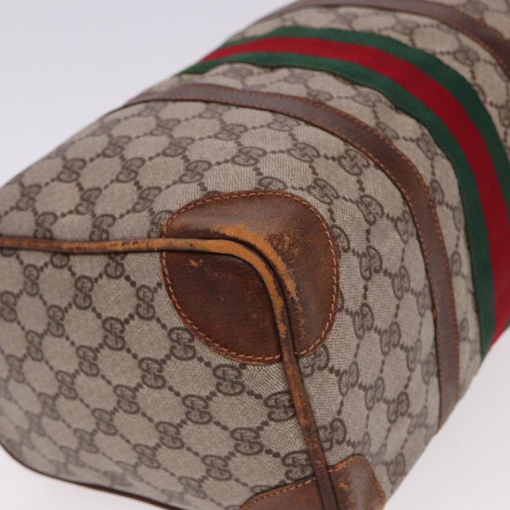 GUCCI GG Supreme Web Sherry Line Boston Bag PVC Beige Red Green 78775