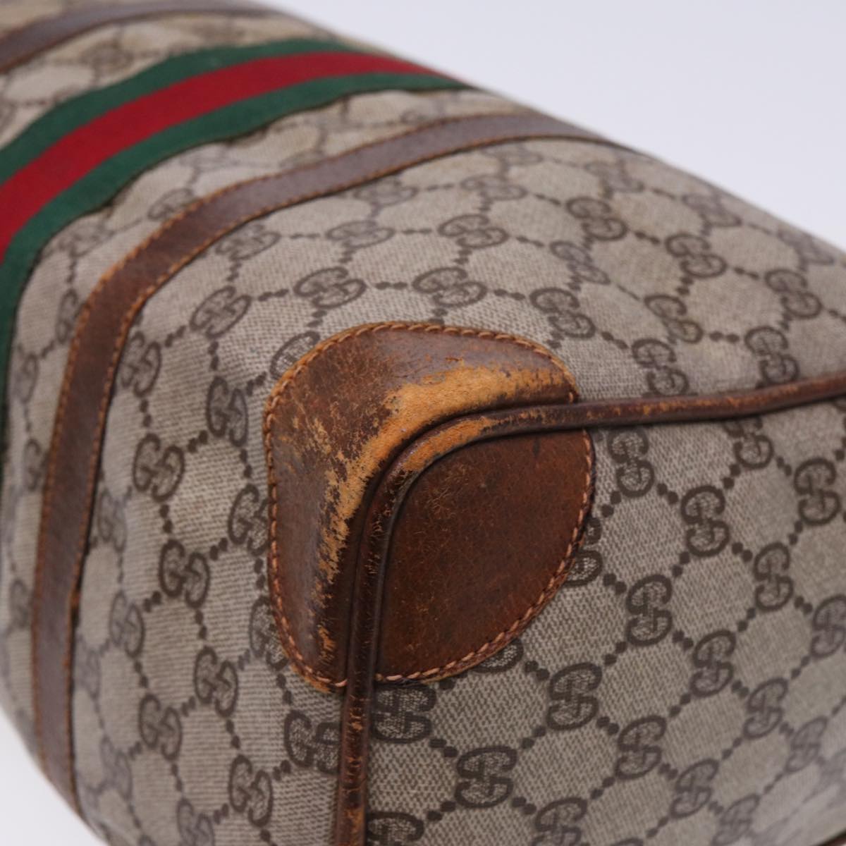 GUCCI GG Supreme Web Sherry Line Boston Bag PVC Beige Red Green 78775