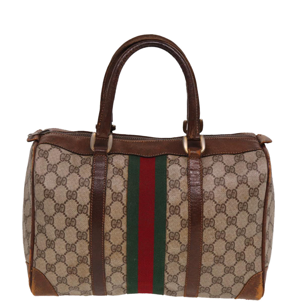 GUCCI GG Supreme Web Sherry Line Boston Bag PVC Beige Red Green 78775