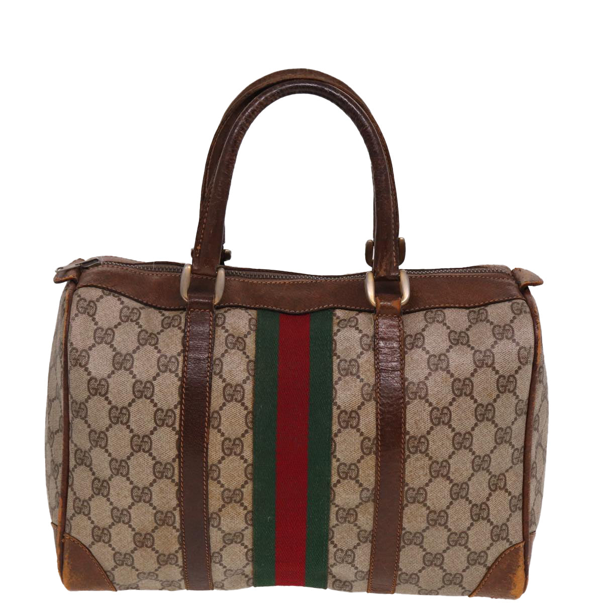 GUCCI GG Supreme Web Sherry Line Boston Bag PVC Beige Red Green 78775