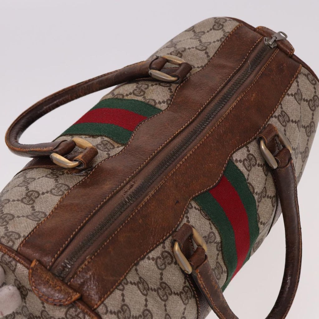 GUCCI GG Supreme Web Sherry Line Boston Bag PVC Beige Red Green 78775
