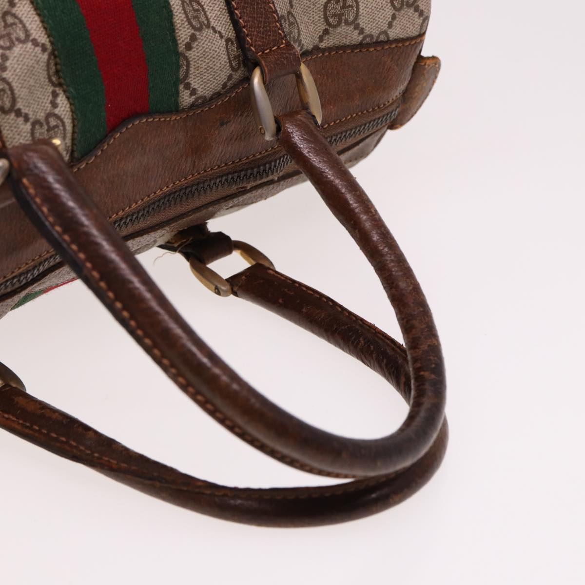 GUCCI GG Supreme Web Sherry Line Boston Bag PVC Beige Red Green 78775