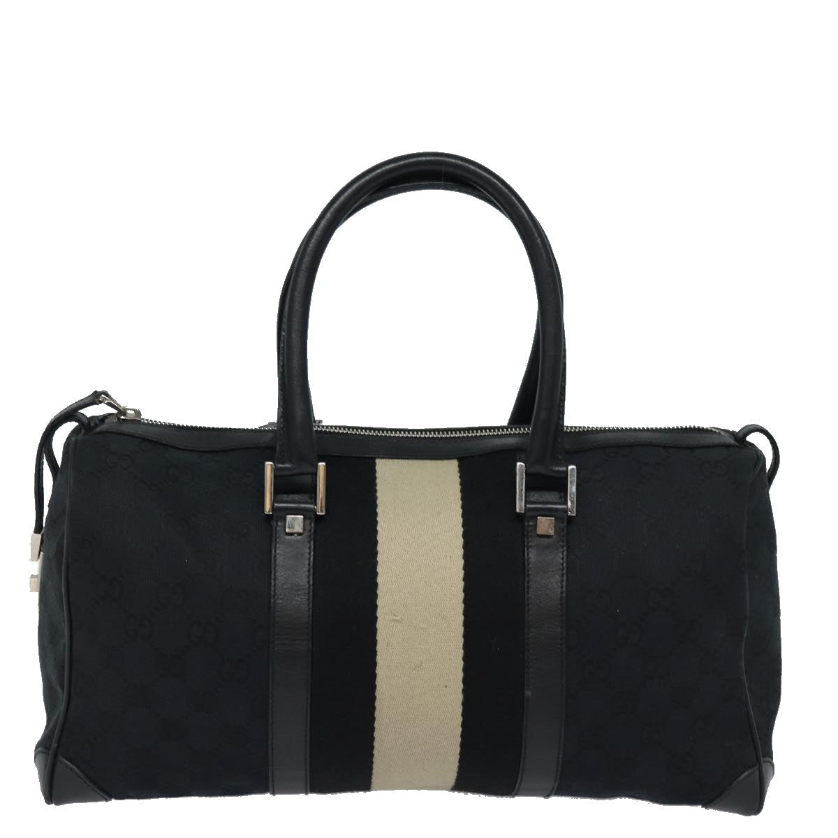 GUCCI GG Canvas Sherry Line Boston Bag Black White 000 0846 78778