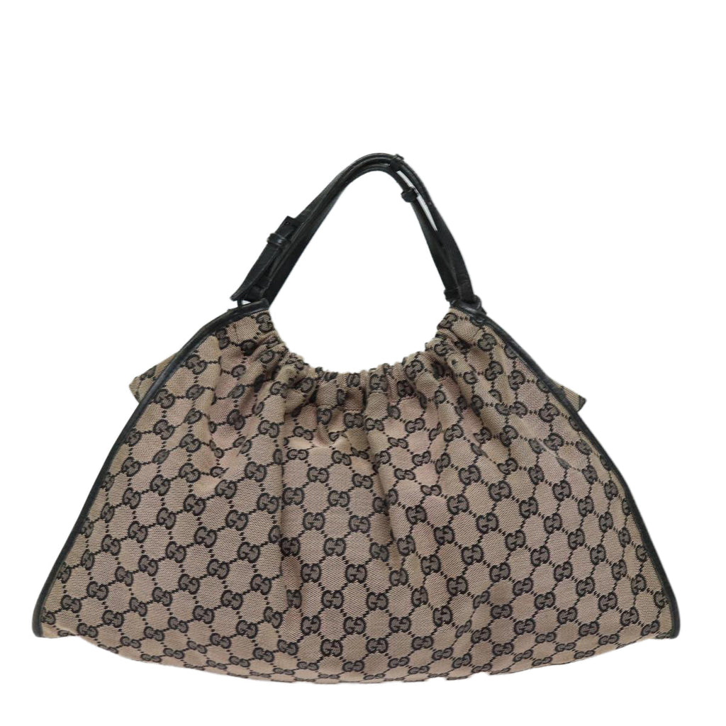GUCCI GG Canvas Hand Bag Beige Black 76554 78779
