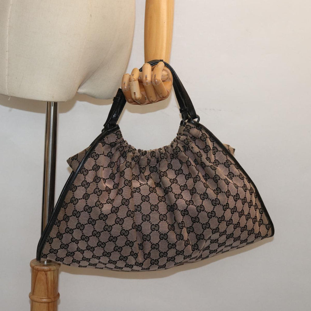 GUCCI GG Canvas Hand Bag Beige Black 76554 78779