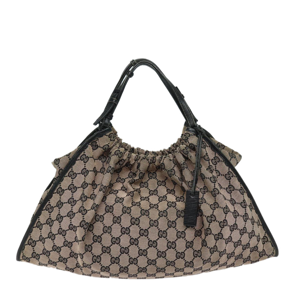 GUCCI GG Canvas Hand Bag Beige Black 76554 78779