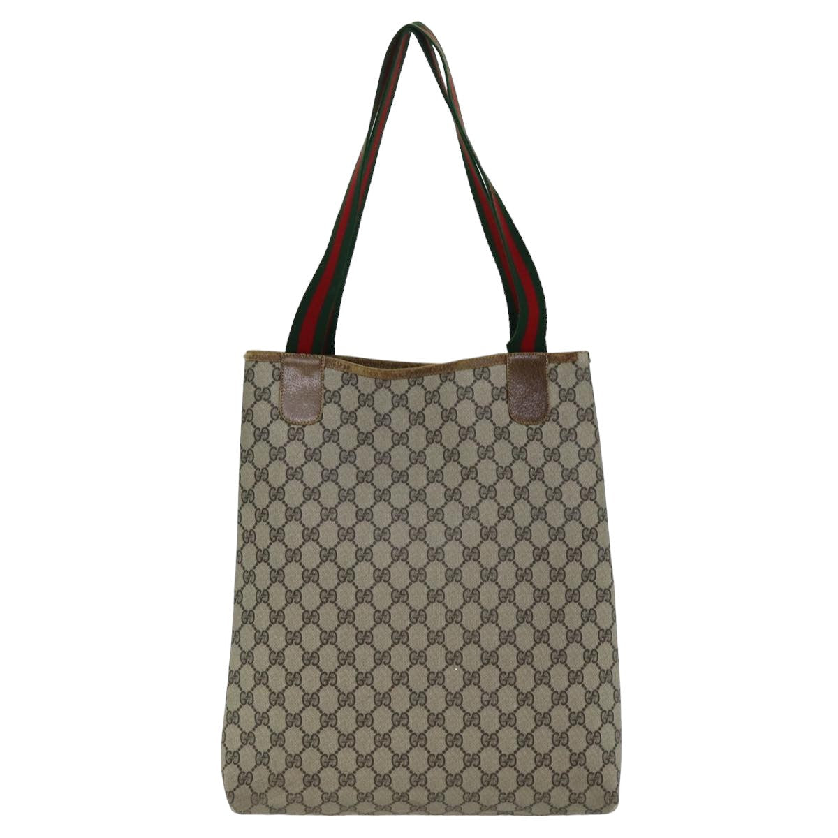 GUCCI GG Supreme Web Sherry Line Tote Bag PVC Beige Red 001 080 494 78780