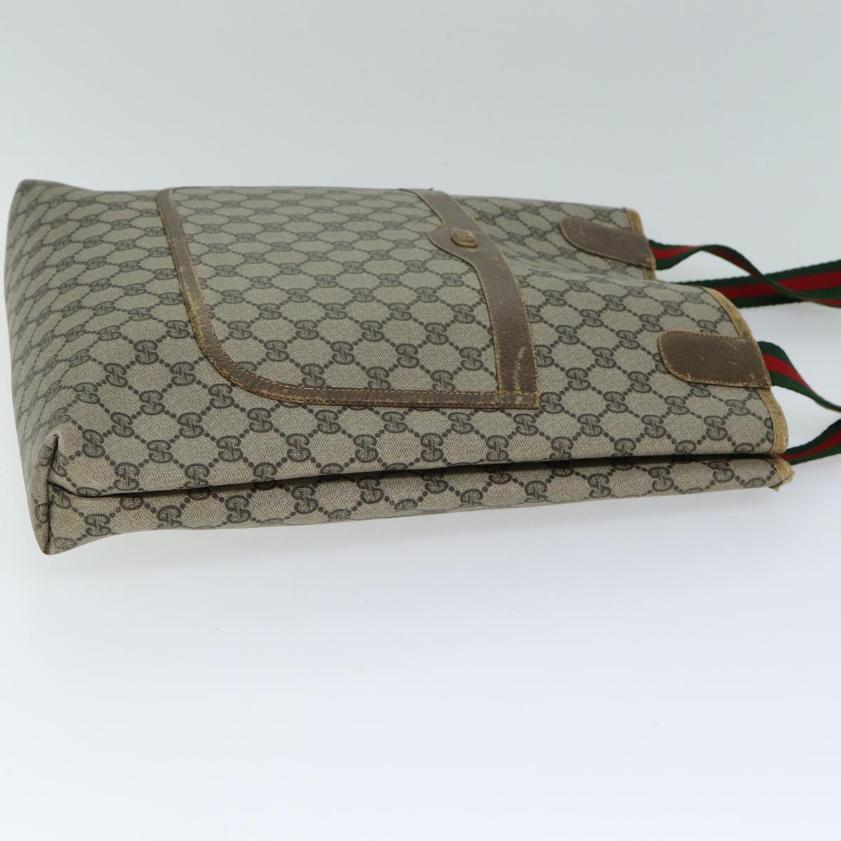 GUCCI GG Supreme Web Sherry Line Tote Bag PVC Beige Red 001 080 494 78780