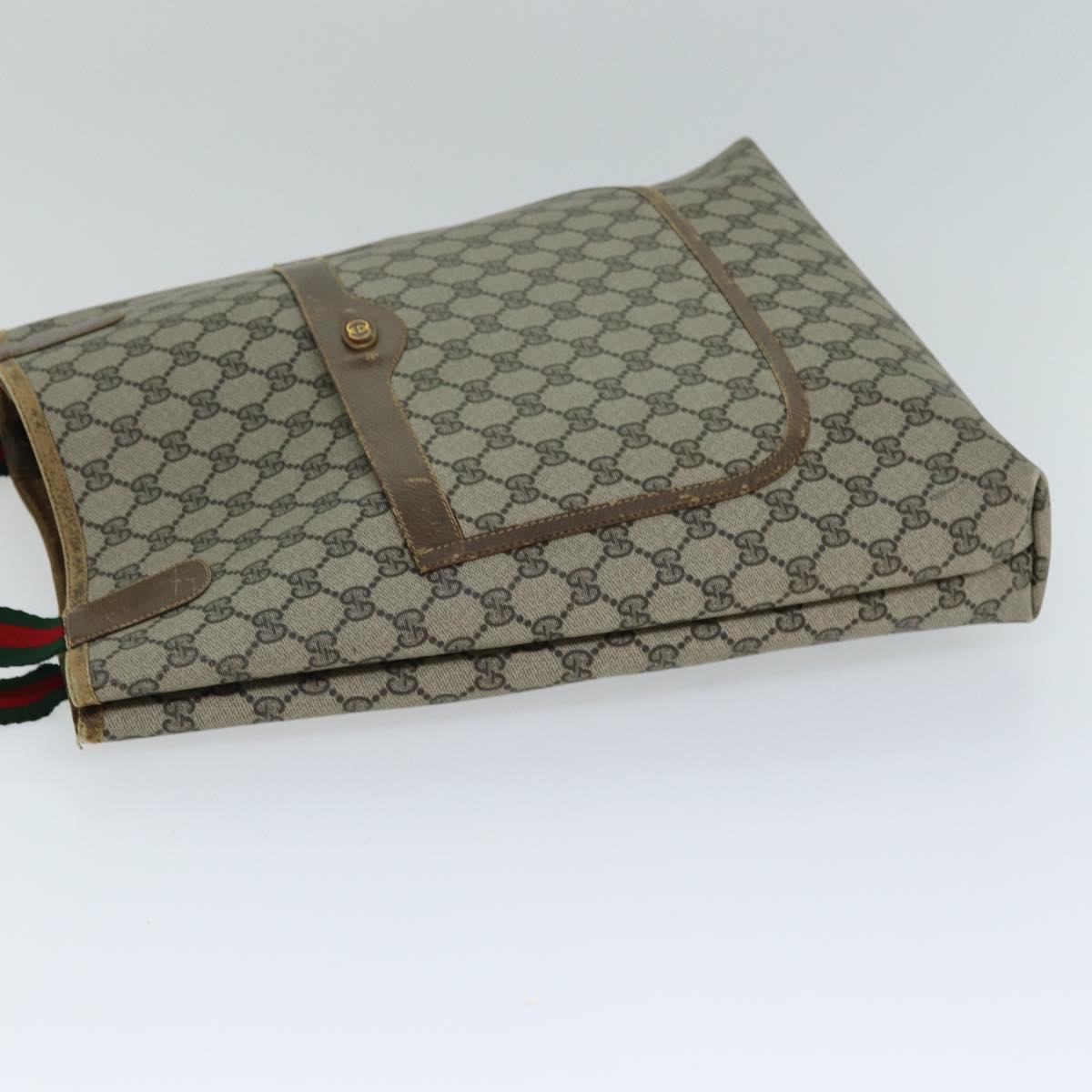 GUCCI GG Supreme Web Sherry Line Tote Bag PVC Beige Red 001 080 494 78780
