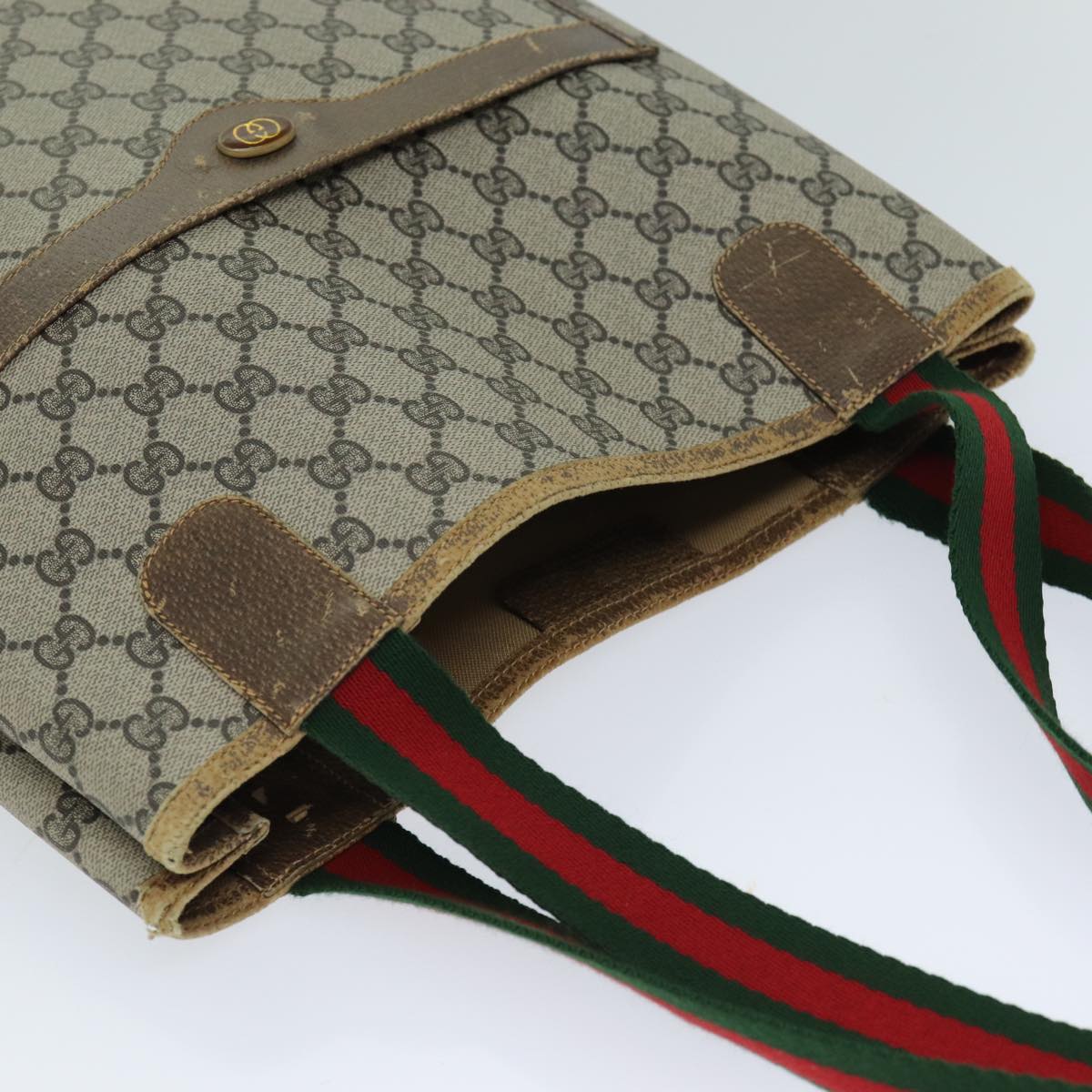 GUCCI GG Supreme Web Sherry Line Tote Bag PVC Beige Red 001 080 494 78780