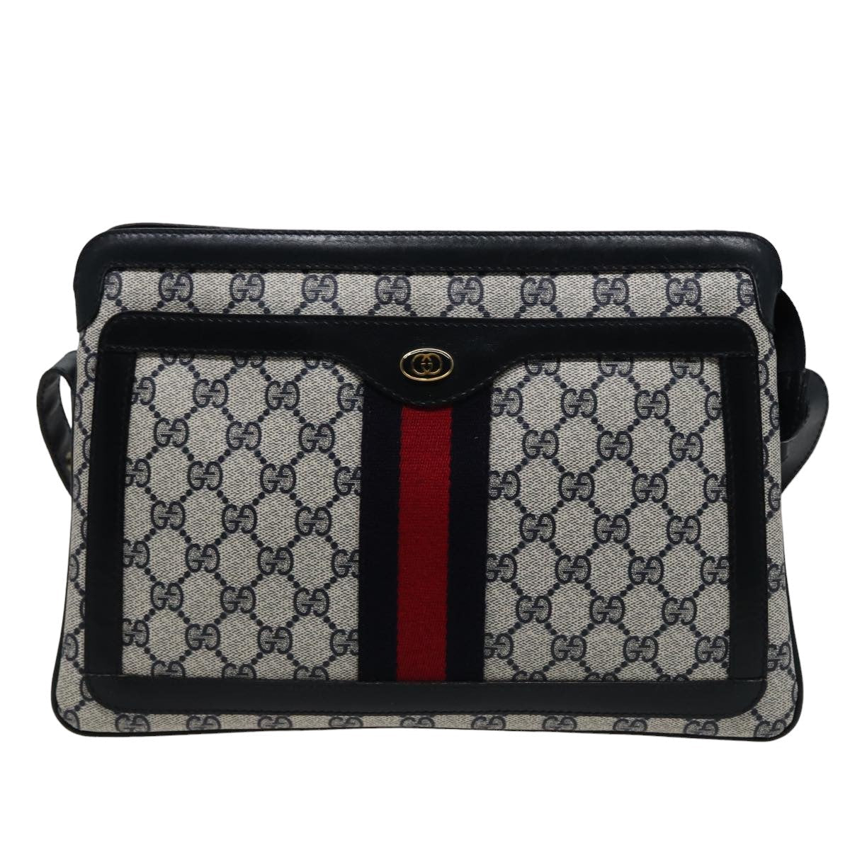 GUCCI GG Supreme Sherry Line Shoulder Bag PVC Leather Navy 010 378 78786